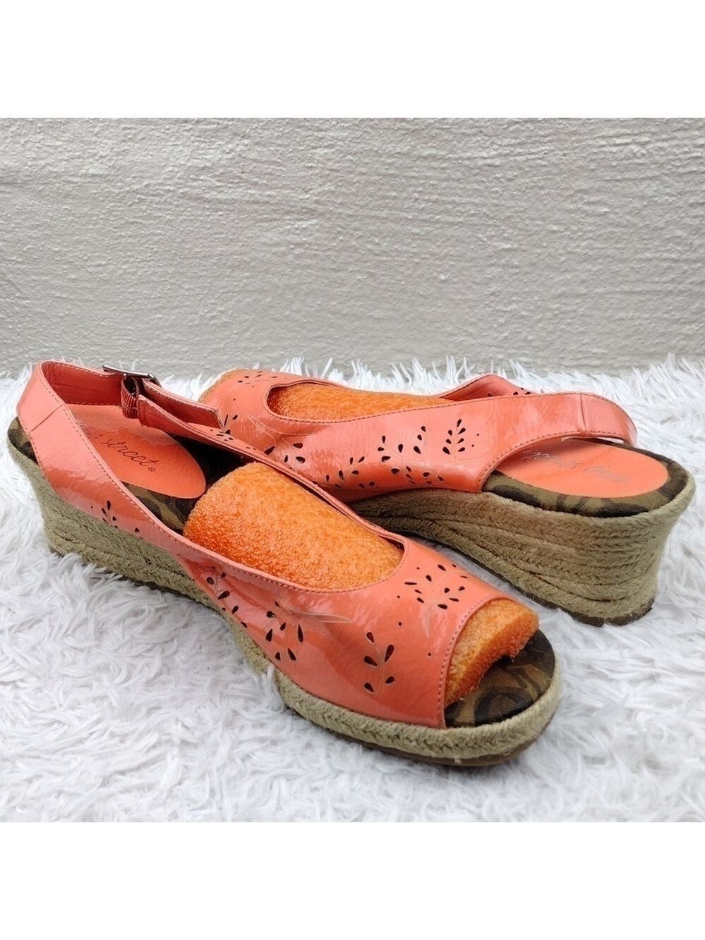 Easy Street Tangerine Faux Leather Cut Out Upper Open Toe Wedged-Heel Espadrille